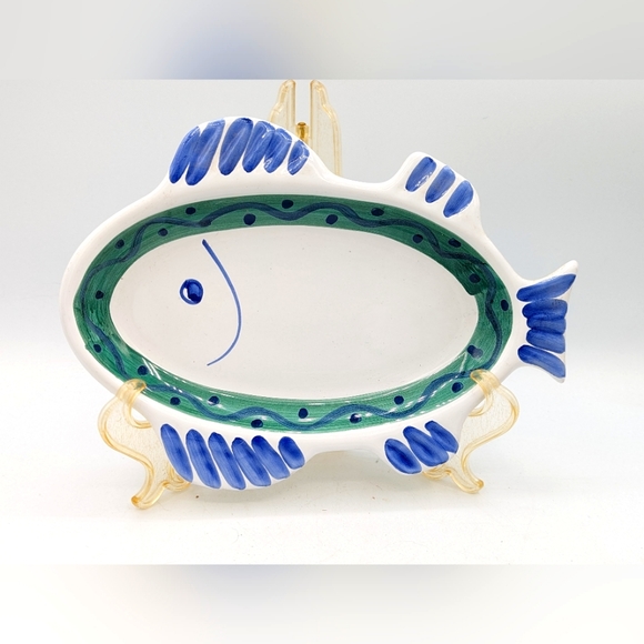 Caleca Dining Caleca Hand Painted Fish Dish Serving Plate Made In